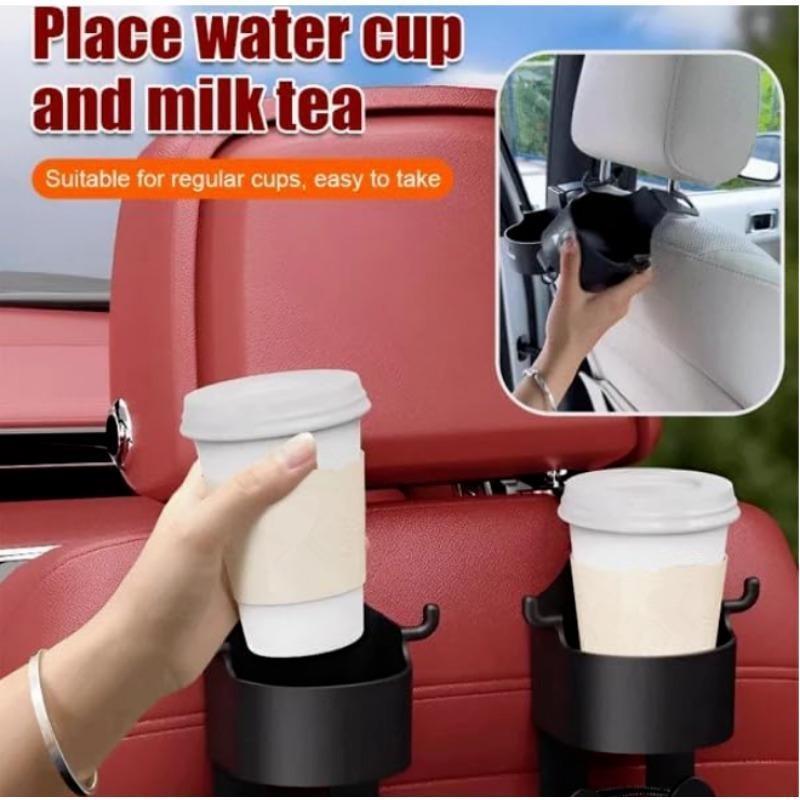 Multifunctional Car Seat Headrest Hooks Car Rear Seat Cup Holder with Cell Phone Holder and Storage Hooks for Bags Clothes