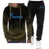 2023 Herren Neu Frühling und Herbst Langarm Farbverlauf Hoodie Freizeitjacke Sportmantel Top+Hose Set
