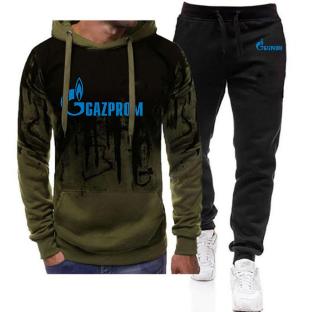 2023 Herren Neu Frühling und Herbst Langarm Farbverlauf Hoodie Freizeitjacke Sportmantel Top+Hose Set