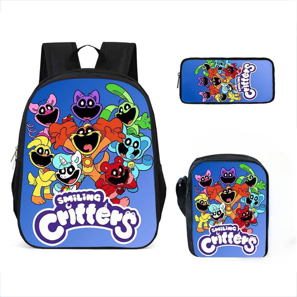 Lachende Critters Schultasche Dreiteiliges Set Cartoon Rucksack Umhängetasche Federmäppchen Lachende Critters