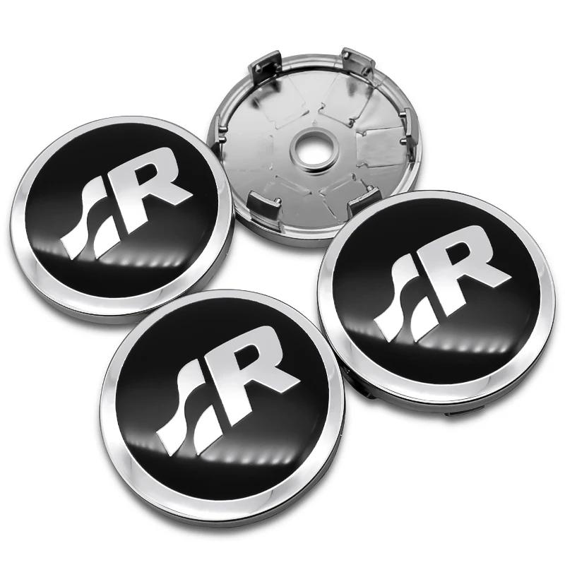 VW 4Pcs 55mm 56mm 60mm 65mm Car Wheel Center Hub Cap Volkswagen Golf GTI R-Line R Polo T5 Passat Rim Cover Stickers Accessories
