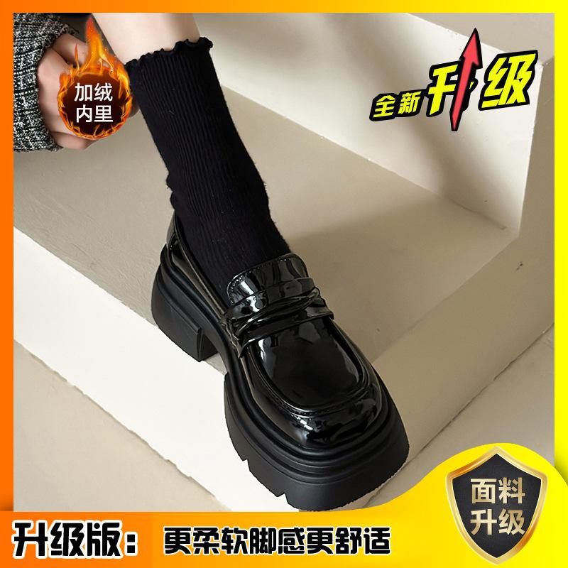 Platform loafers women's shoes 2026 new popular heightening women's shoes British style small leather shoes women's black single shoes