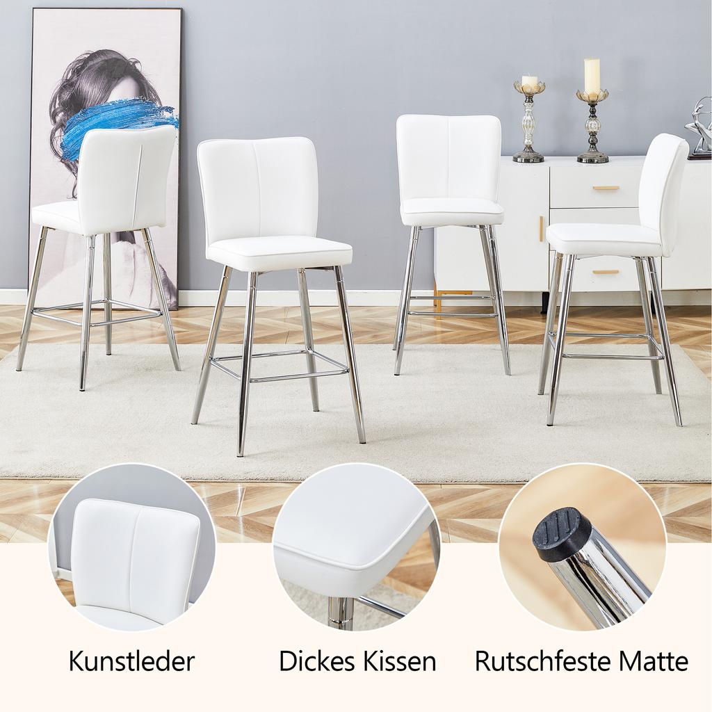 101cm High White PU Material Bar Stool Two-Piece Set: Ergonomic Backrest, Comfortable and Stylish.