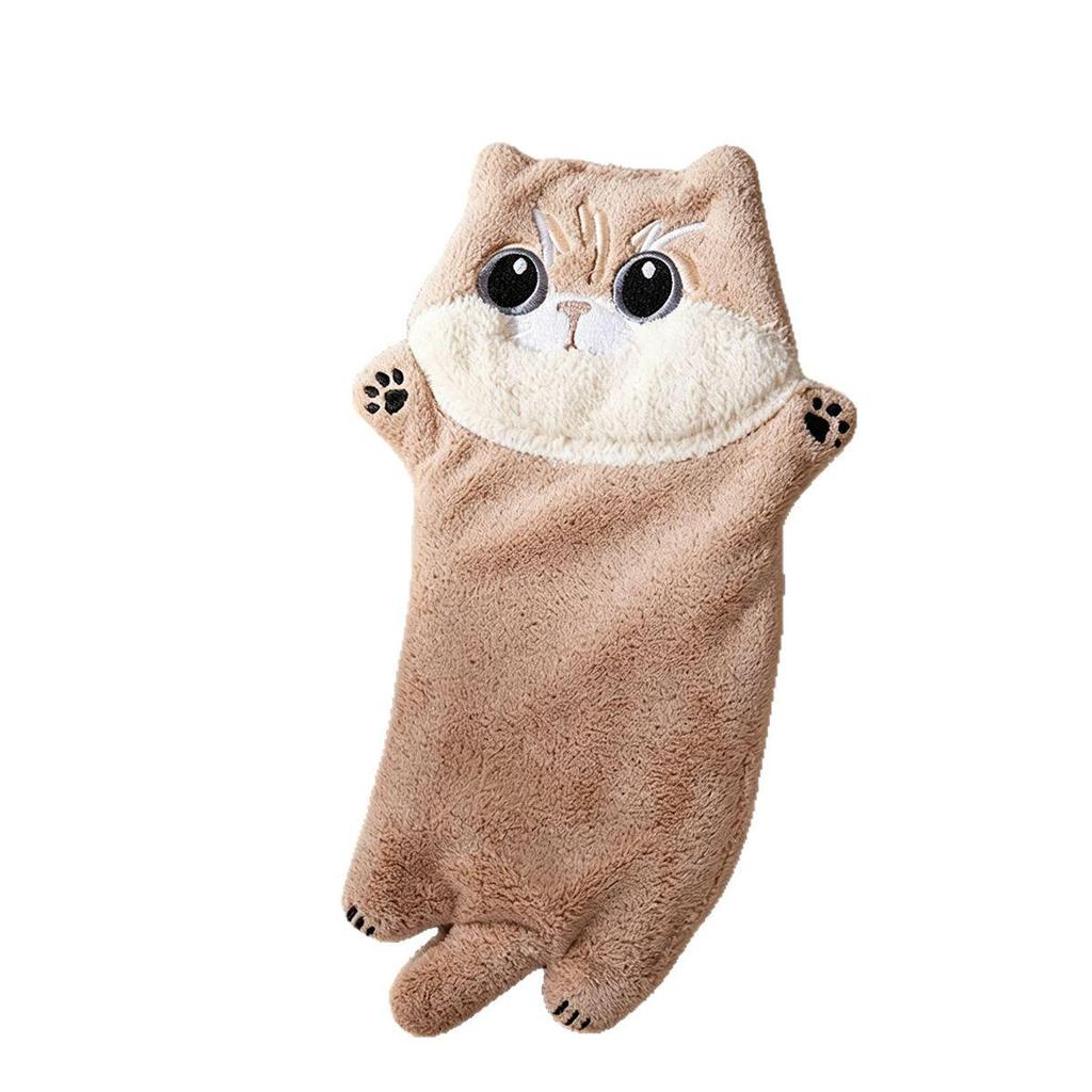 Wall-Mounted Black Cat Coral Fleece Hand Towel - Thick, Absorbent, Cute for Kitchen, Bathroom, Kids' Spaces.