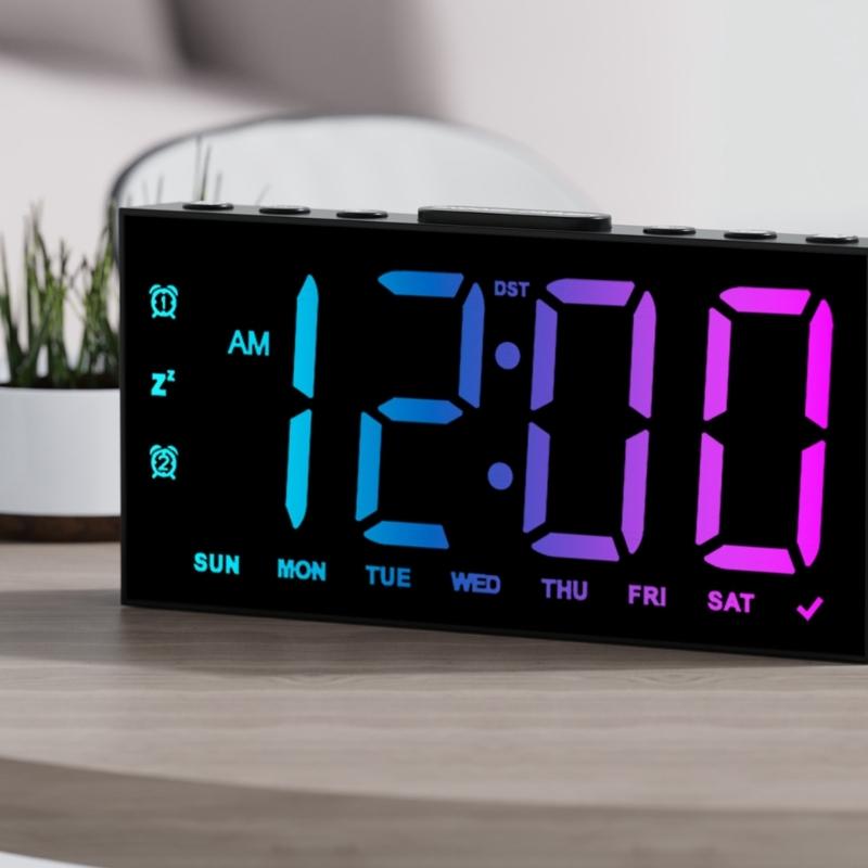 Modern Quiet Desk Clock With Bright LED Display Snoozes DST Function And Energy Efficient Design Two USB Charging Port