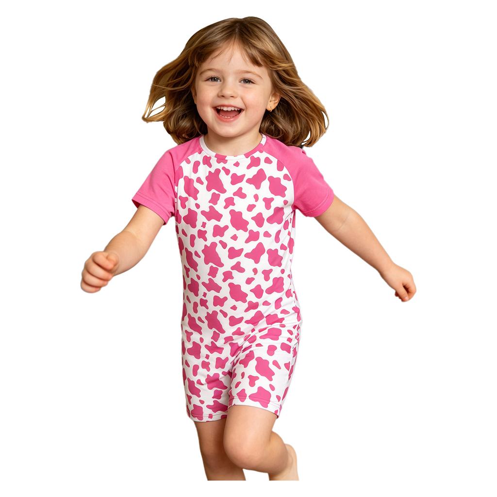 3 Peças Macacão Adaptativo Anti-Rasgo Infantil Gola Redonda Manga Curta Estampado com Zíper Invisível nas Costas para Meninos Meninas com Necessidades Especiais