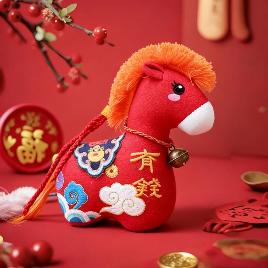 Year Of The Horse Lucky Plush Toy With Embroidered Detailing For Seasonal Gift Giving