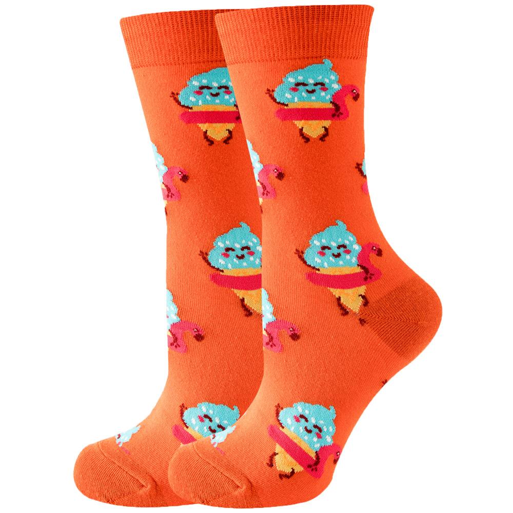 1 Pair Women's Cozy Cotton Crew Socks Sushi Carrot Watermelon Ice Cream Avocado Egg Hamburger Pattern Street Cartoon Funny Socks