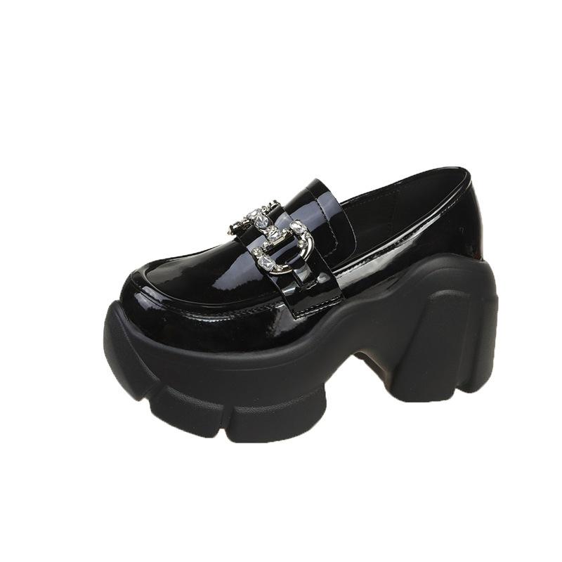 

Женские лоферы 2025 осень однопедальные неглубокие одинарные туфли с внутренней высотой, увеличивающей рост, женская обувь маленькая модная универсальная обувь на платформе 40