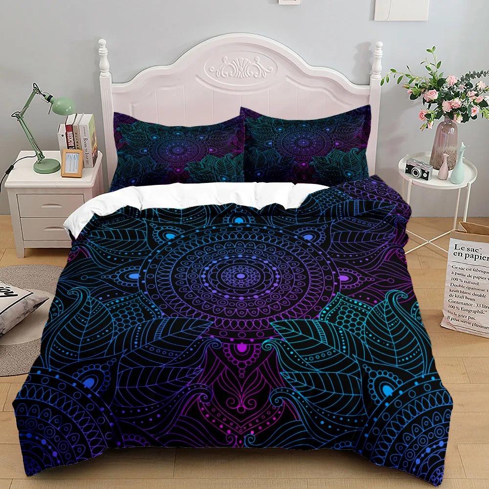 Bohemian Mandala Purple Duvet Cover Collection Single Twin Double Queen King Cal King Size With Bed Linen Collection