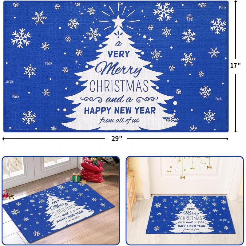 Imitation Linen Christmas Floor Mats - Bathroom & Door Holiday Decor Mats