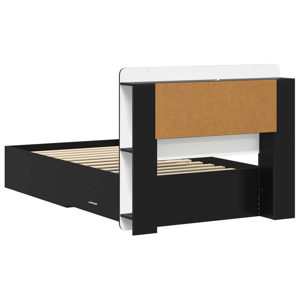 Bed Frame with Storage Space Black 75 x 190 cm Engineered Wood