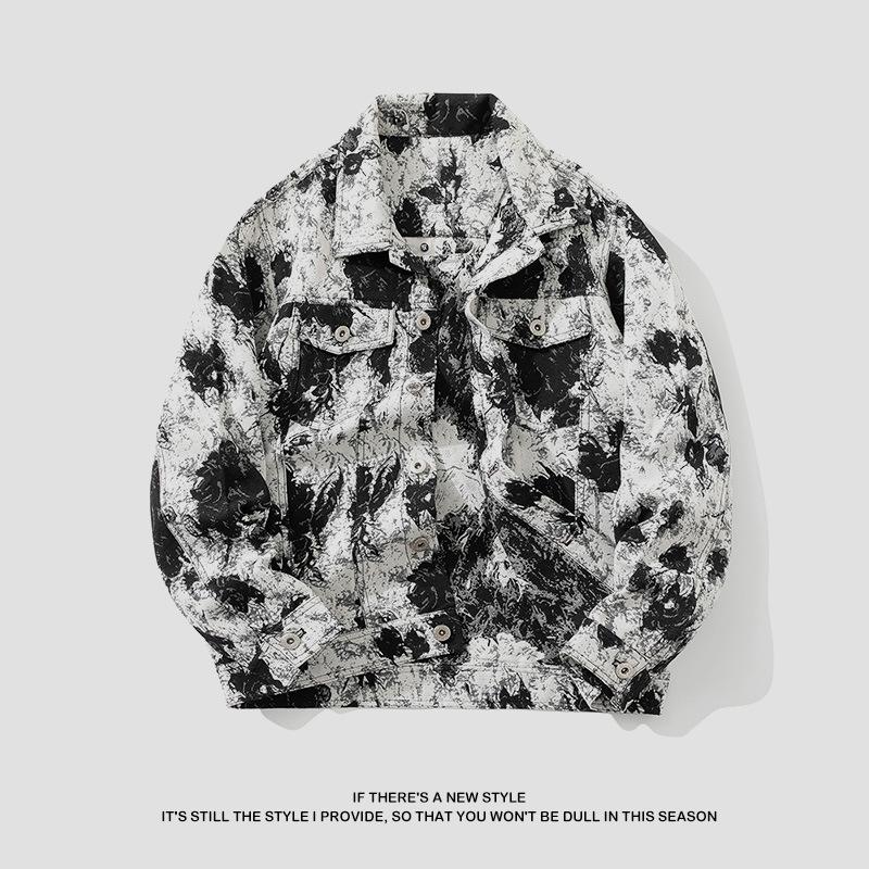 Autumn American Retro Embroidered Jacquard Jacket Men's Loose and Versatile Jacket