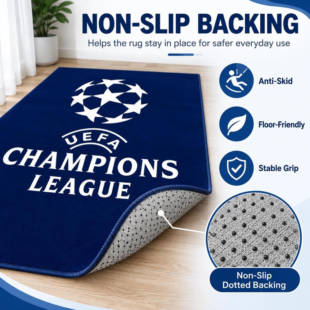 Tappeto Logo UEFA Champions League Blu Navy Decorazione per Tifosi di Calcio Adatto per l'uso come antiscivolo per soggiorno camera da letto divani