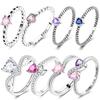 925 Silver Rings Sparking Purple White Pink Blue Zircon LOVE Wedding Ring Women Engagement Jewelry Anniversary Gifts