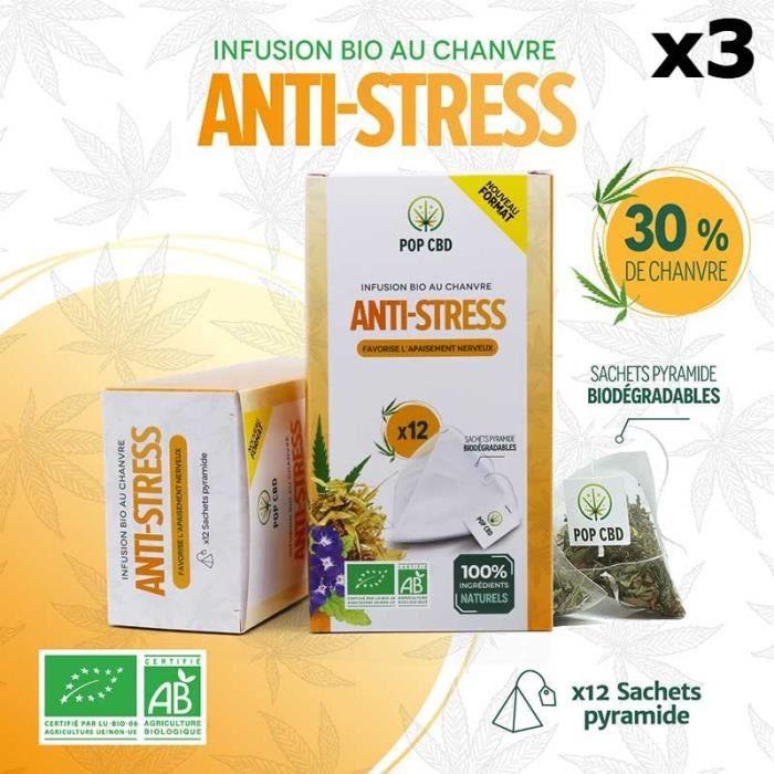 Set of 3 boxes of “ANTI-STRESS” Organic Infusions in individual sachets (3x12), with Hemp CBD (30%)