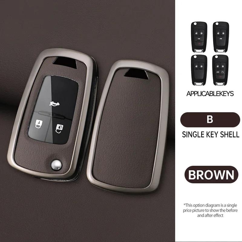 Zinc Alloy Genuine Leather Auto Key Fob Case Cover Fit For Chevrolet Tahoe Suburban Fit For Gmc Yukon Fit For Buick Envision S Plus Avenir -