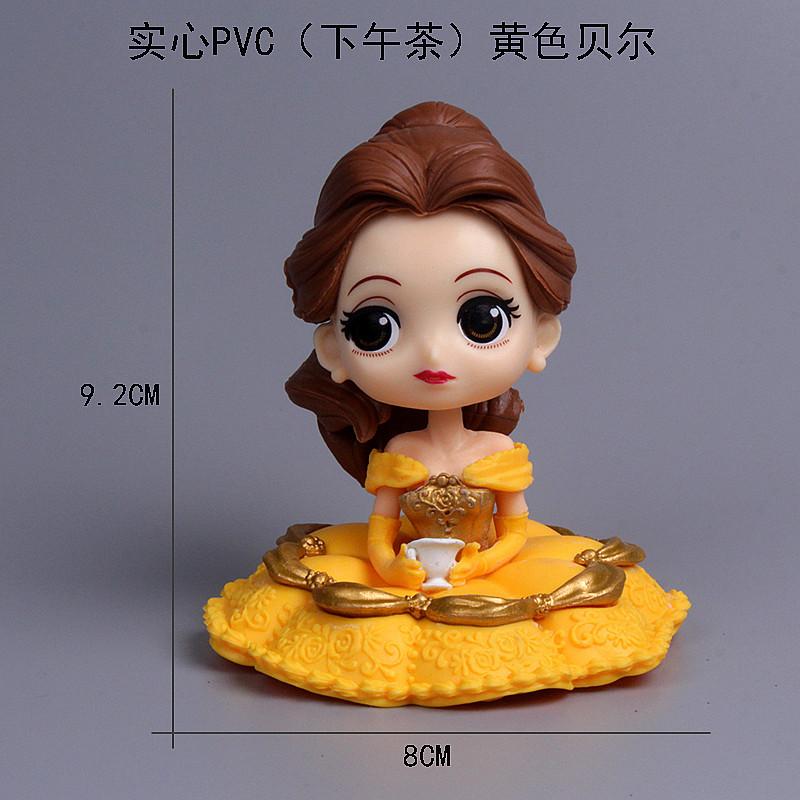 9cm Disney Anime Q Version Snow White Princess Alice in Wonderland Ariel Cinderella Princess Belle PVC Figure Model Toy Gift