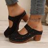 Summer Women's High-heeled Sandals,Elegant Retro Hollow Out Breathable, European and American Style Round Toe Thick Heel Sandals
