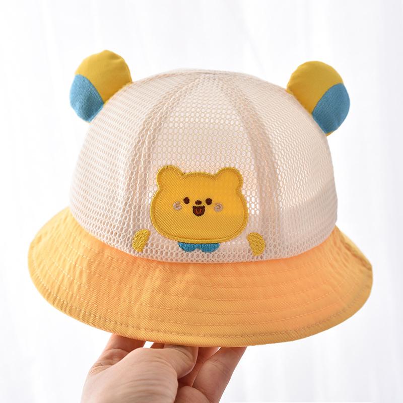 Baby Summer Sun Hat Kids Breathable Mesh Basin Cap Cute Boy Girl Outdoor Sunshade Visors Cartoon Bear Children Fisherman Hats