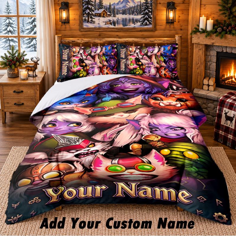League of Legends Custom Name 3Pcs Bedding Set 1 Bed Sheet 2 Pillowcases Bedroom Home Decor
