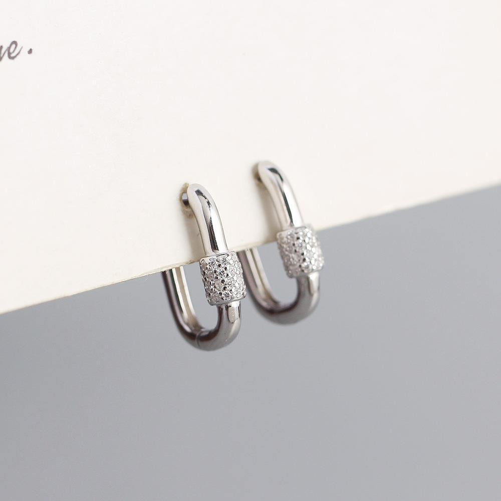 Premium Minimalist Gold Color Geometric Lock-Shaped Zircon Hoop Earrings Women's Personality Banquet Party Anniversary Jewelry