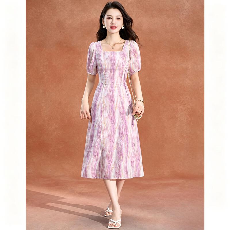 Mei Lan Ni French Romantic Tie-Dye Bubble Sleeve Midi Dress M