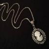 Vintage Ladies Cameo Pendant Black Necklace 18 Inch Chain Steampunk Ladies Silver