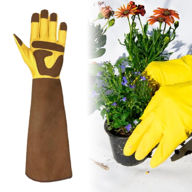 1 Pair Long Gardening Gloves Thorn Proof Rose Pruning Leather Garden Gloves