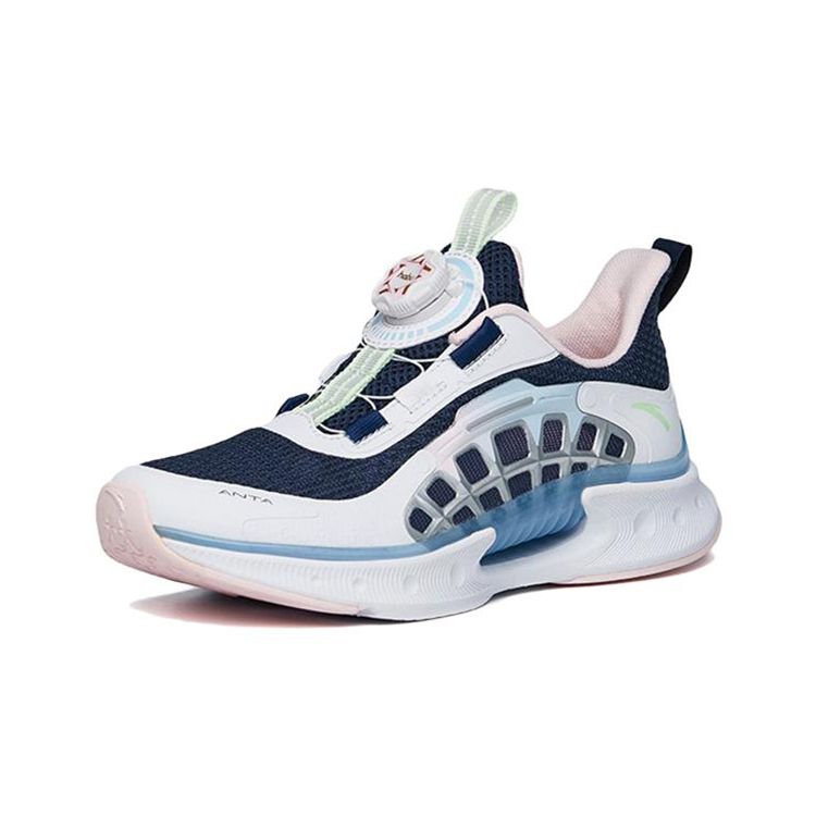 Anta Kids Wind Chaser 4.0 Non-Slip Shock Absorbing Wear-Resistant Breathable Low-Top Running Shoes Kids Sneaker Blue White Pink 322225516-7