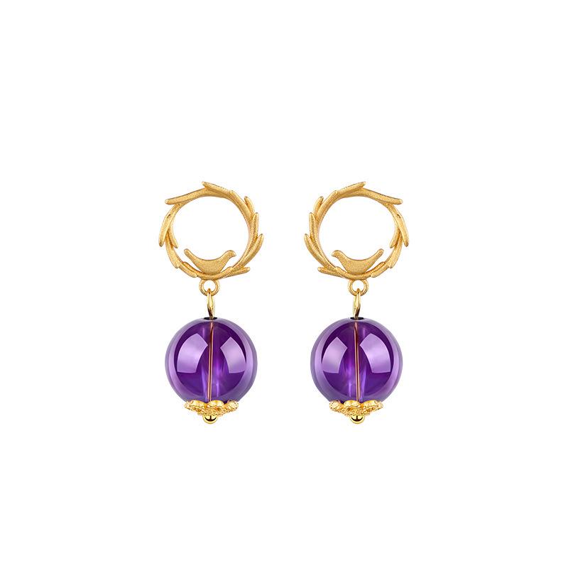 Handmade Amethyst Earrings: Ancient Chinese Style Hanfu Qipao Accessories