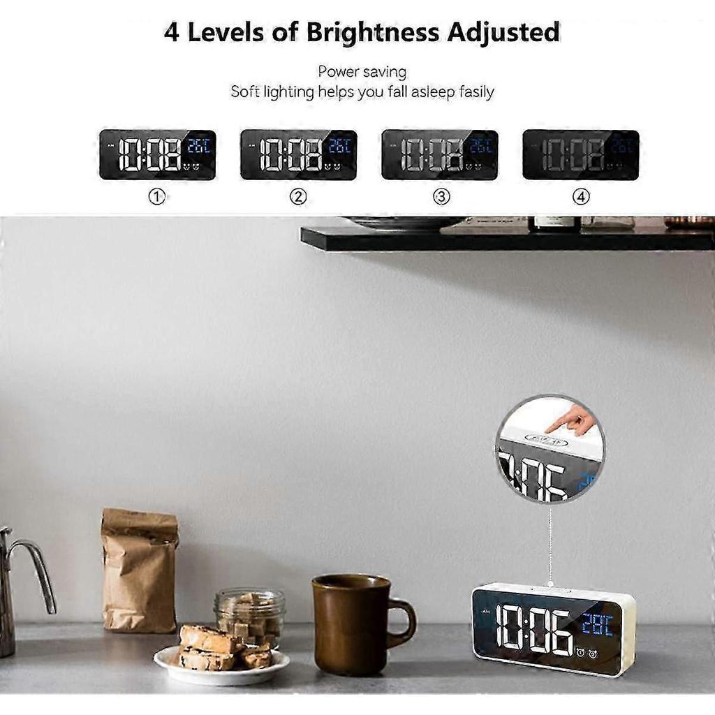 Sveglia Digitale HOMVILLA con Ampio Display LED della Temperatura, Sveglia Specchio Portatile con Doppio Allarme Orario di Sonno Dimmer a 4 Livelli Regolabile