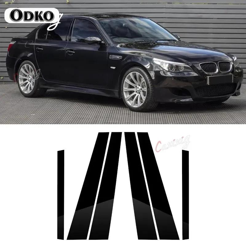 6PCS Window Trim Cover BC Column Sticker For BMW 5 Series E60 E61 Sedan 04-10 Polished Pillar Posts Gloss Black Styling Strip