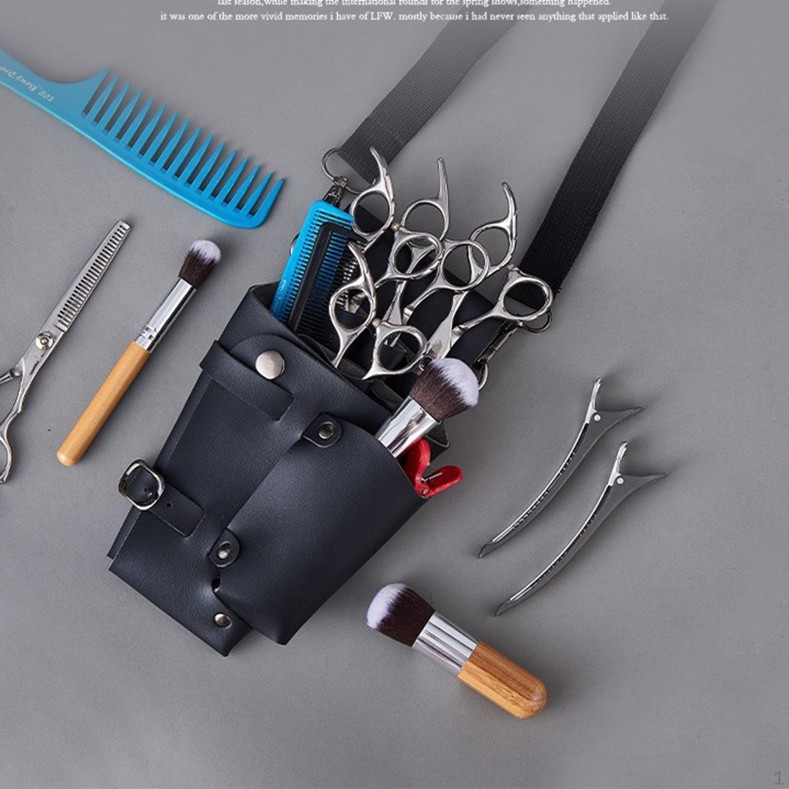 

Hairdresser Scissors Bag Waist with Strap Lightweight PU Leather Multiple Compartments Versatile
