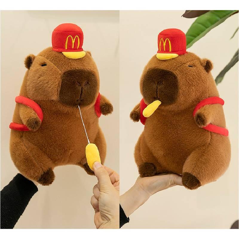 Plush Capybara Creative Toy Hat Fries Backpack Stretchable Poseable Gift Kids