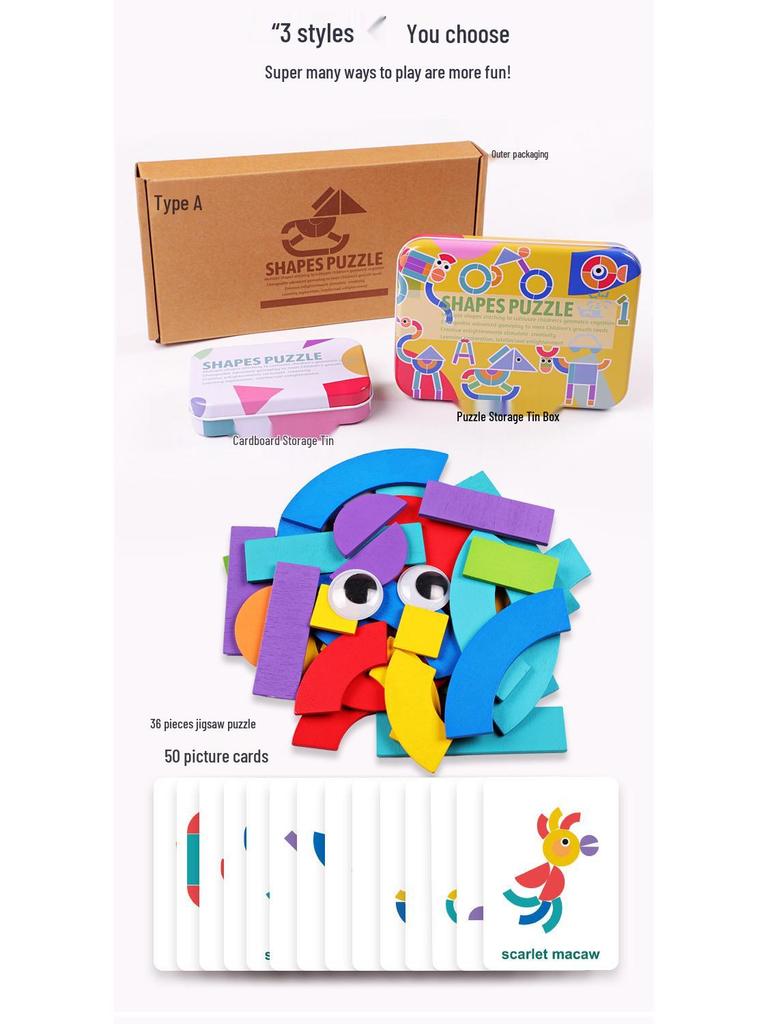 Geometric Shape Tangram Puzzle Wooden Toy for Toddlers