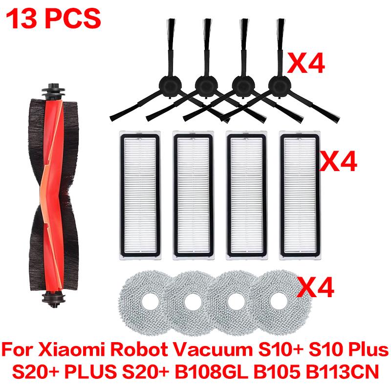 For Xiaomi Robot Vacuum S10 Plus S10+/ S20+ PLUS /S20+/B108GL / B105 / B113CN Spare Parts Filter Main Side Brush Mop Accessories