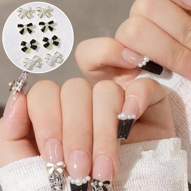 5Pcs Diy Nail Art Decoration 3D Oil Dripping Bow Tie Nail Art Charm French Pearl Nail Drill For Manicure Design Accessory