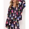 Pigiama da donna in raso Set da 2 pezzi Bottiglia di champagne Calici da vino Camicia a maniche lunghe con bottoni Pantaloni Raso Seta Abbigliamento da casa