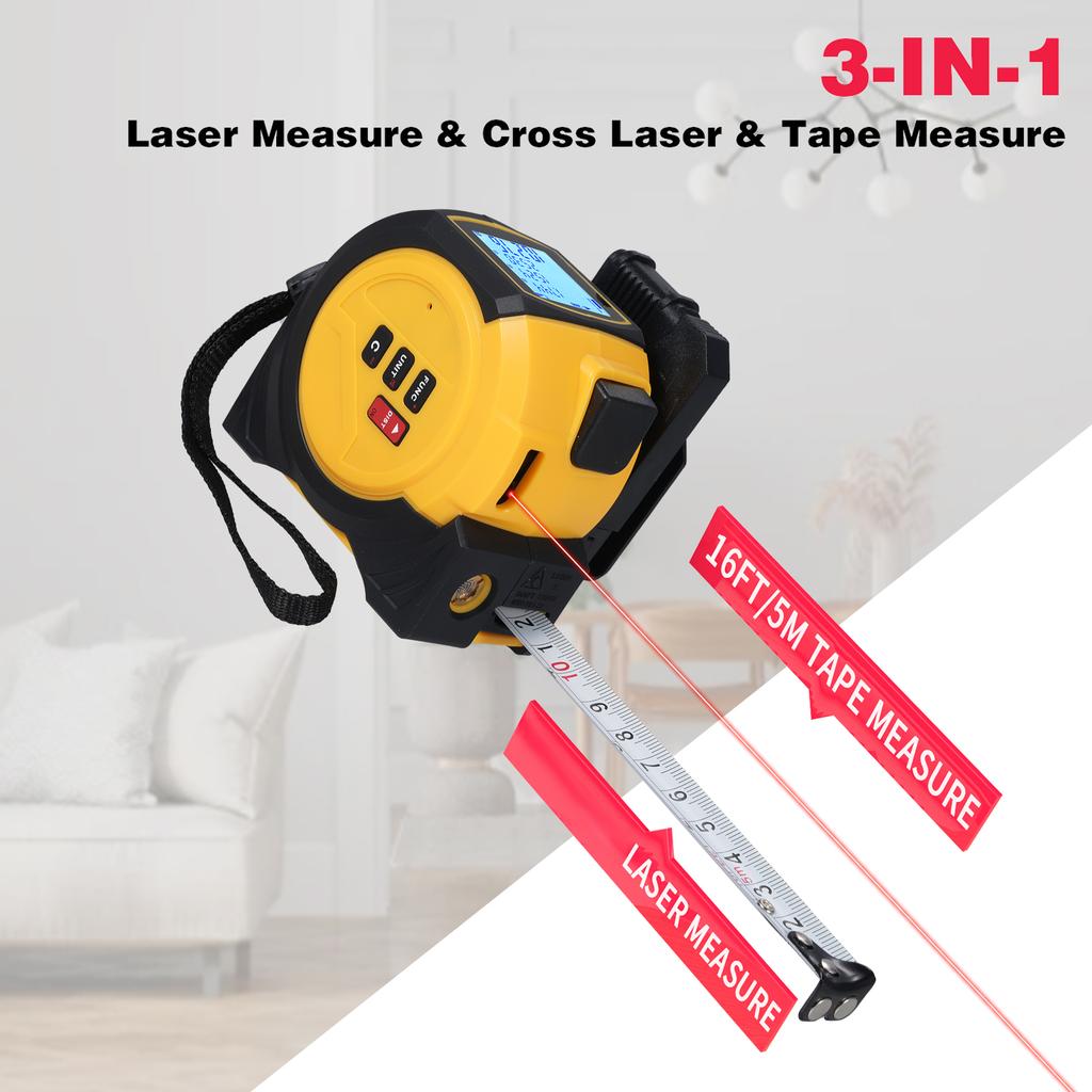 Laserový meter 3v1 Laserový merač Hladinomer Laserový 5M meter s Pytagorovou vetou, Plocha,