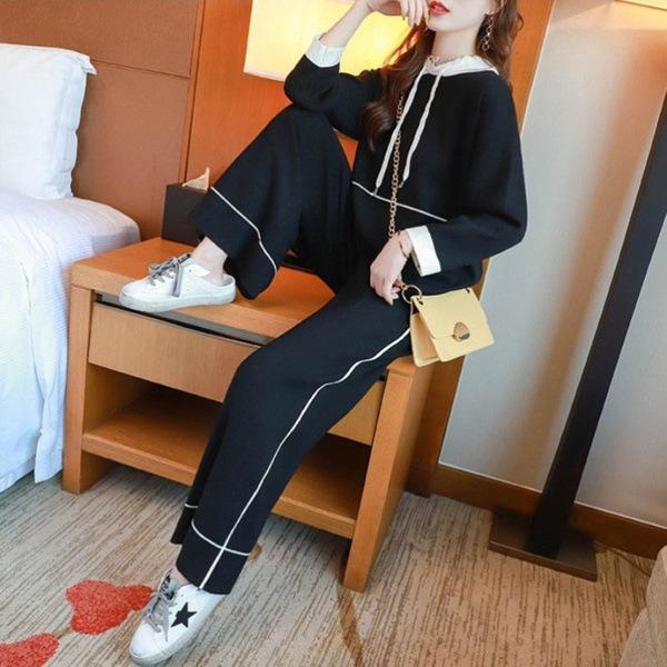 Autumn 2023 Women's Stylish Hooded Sweatshirt and Wide-Leg Pants Set
