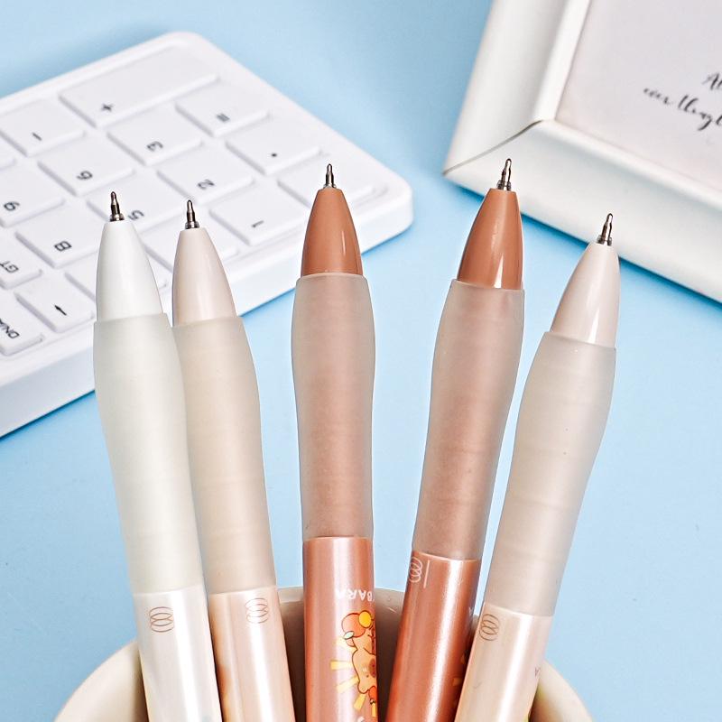 Cartoon Silent Press Gel Pen, 0.5mm Black Bullet Tip, Student-Friendly.