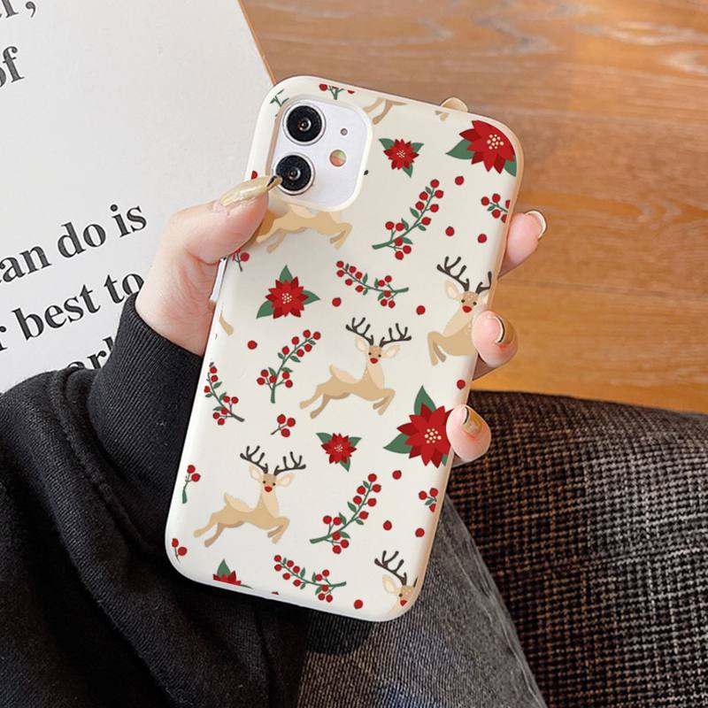 New Year Merry Christmas Phone Case Soft Solid Color for iPhone 11 12 13 mini pro XS MAX 8 7 6 6S Plus X XR