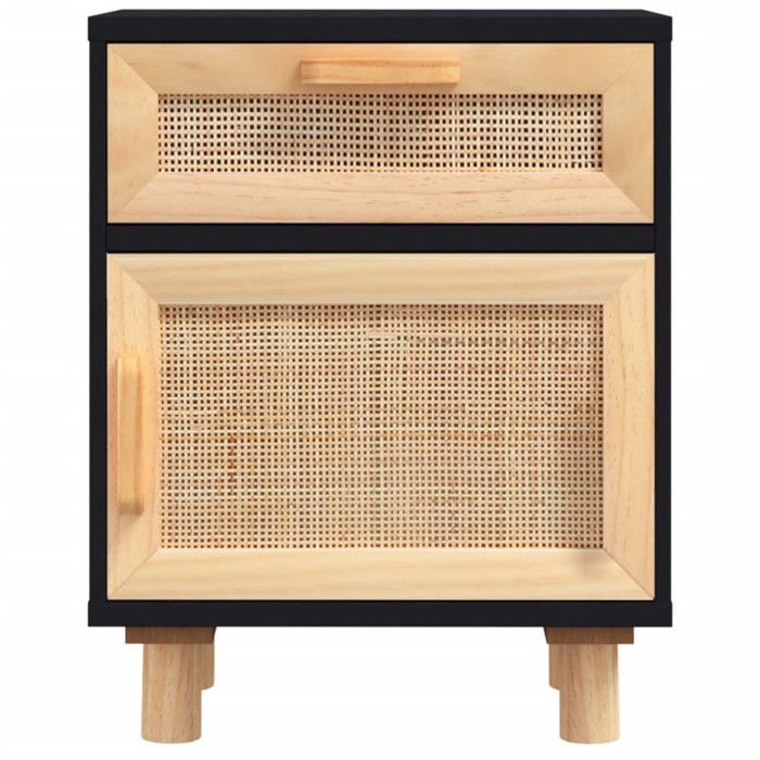 VidaXL Table de chevet Noir Bois de pin massif et rotin naturel 345608