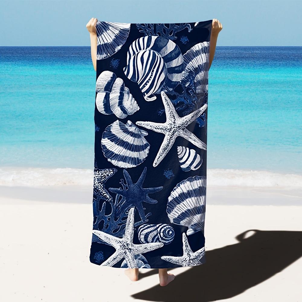 1pc Navy Blue Ocean Starfish Shell Beach Towel, Quick Dry & Portable. Ideal for Swimming, Camping, Travel and Bath