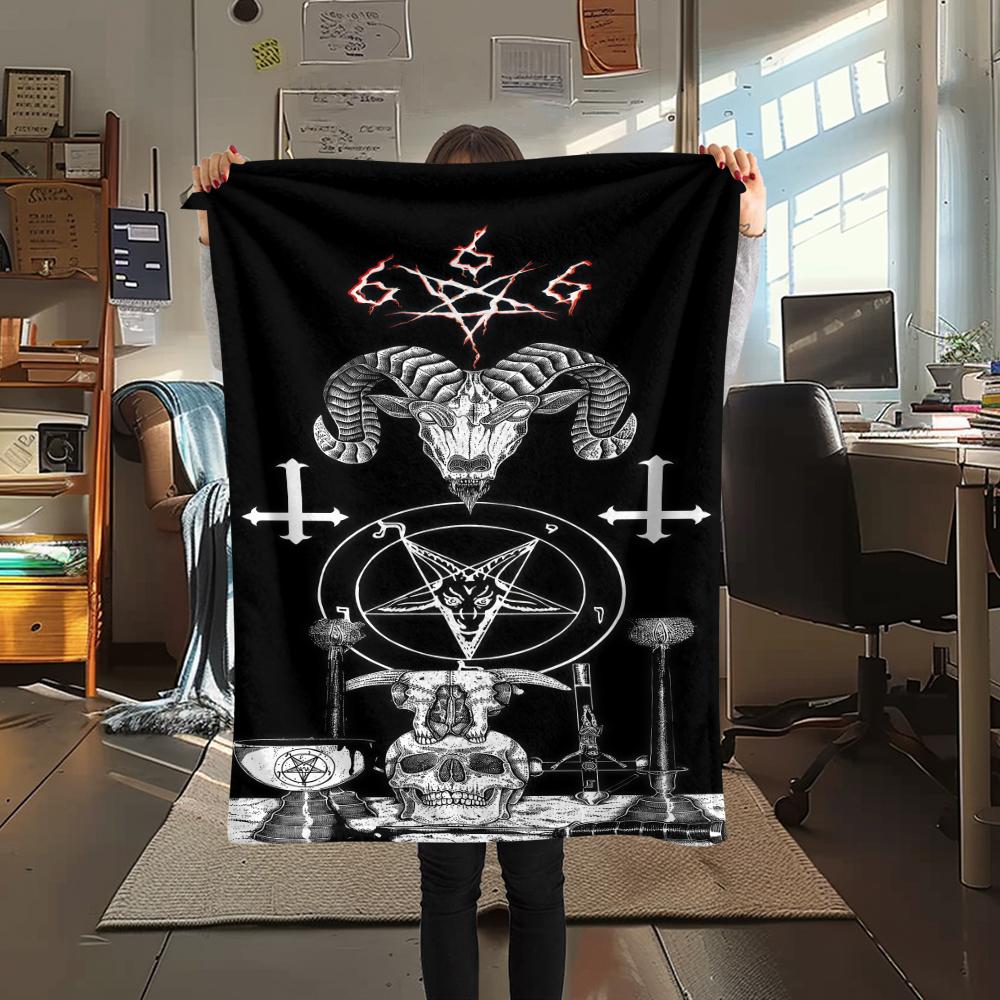 1PC Satan Symbol Print Flannel Blanket, High quality All Seasons, Home Decor, Warmth and Comfort, Perfect for Christmas Gifts