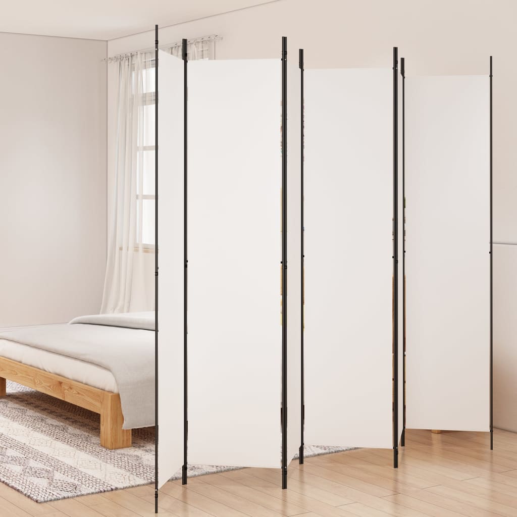 6 Piece White Folding Screen 300 X 220 Cm Fabric