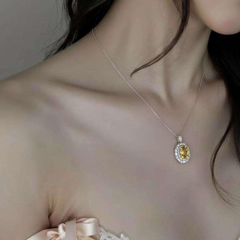 S925 Sterlingsilber Gelber Amethyst Edelsteinring & Damenanhänger mit hohem Karat