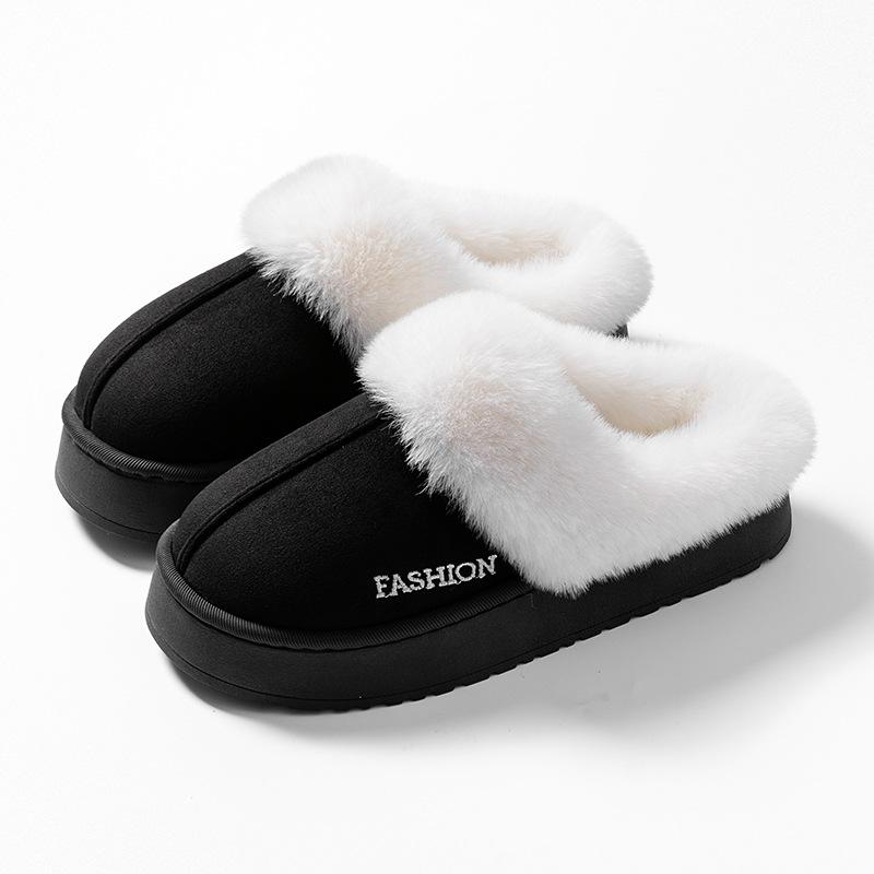 Thick and Warm Cotton Slippers with Added Velvet, Suitable for Women To Wear Outside In Winter. Soft Soled Plush Slippers for Home and Indoor Use