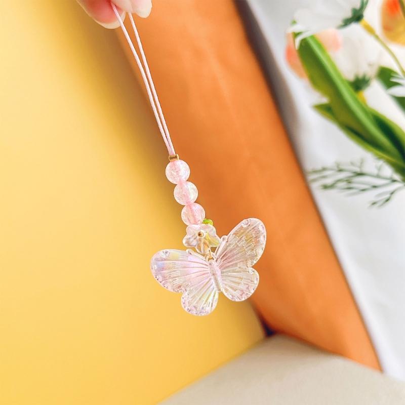 Flower Butterfly Pendant Phone Strap Portable Y2K Hanging Lanyard for Girls